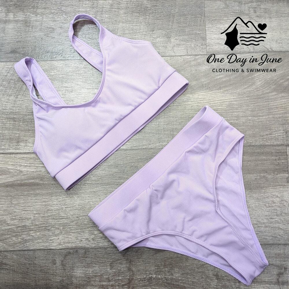 Charmleaks High Cut Crop Ribbed Bikini Swimsuit Size M